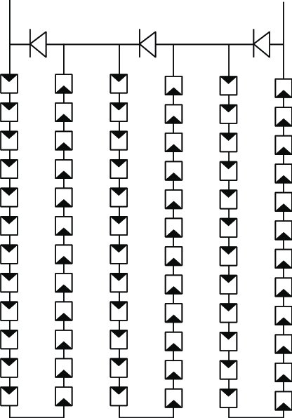 Circuit diagram of the solar module with 72 cells